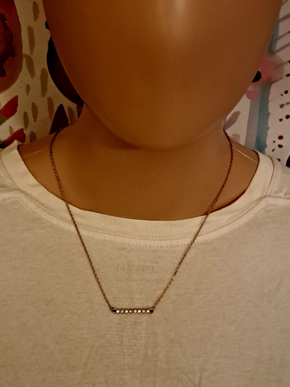 Delicate Bar Necklace with Crystal Accents - Gold Tone